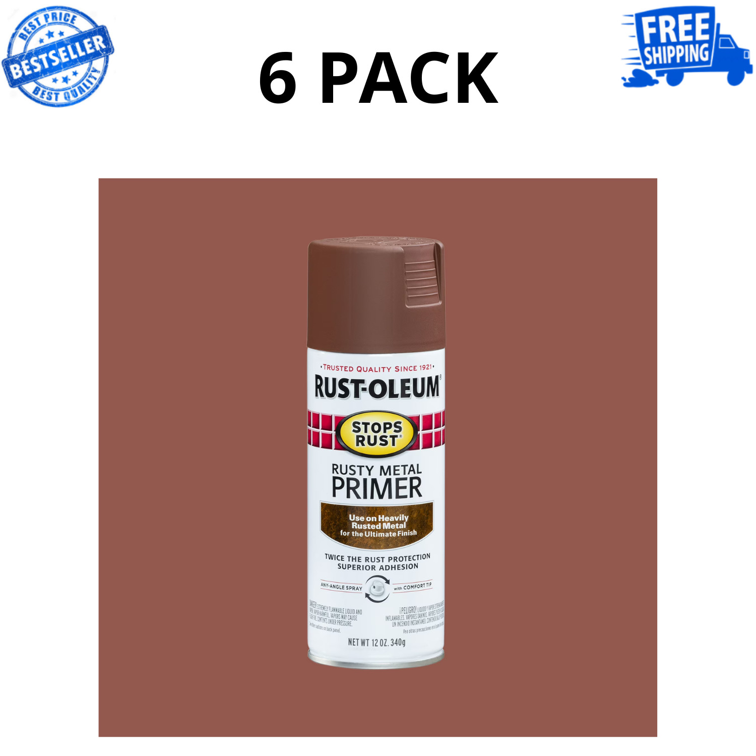 Rust-Oleum Stops Rust Rusty Metal Primer Spray 12 oz Aerosol Can, 6 Pack