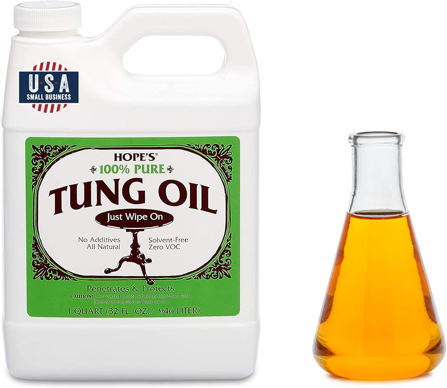 100% Pure Tung Oil – Food Safe Natural Wood Finish & Sealer, 32 Fl Oz