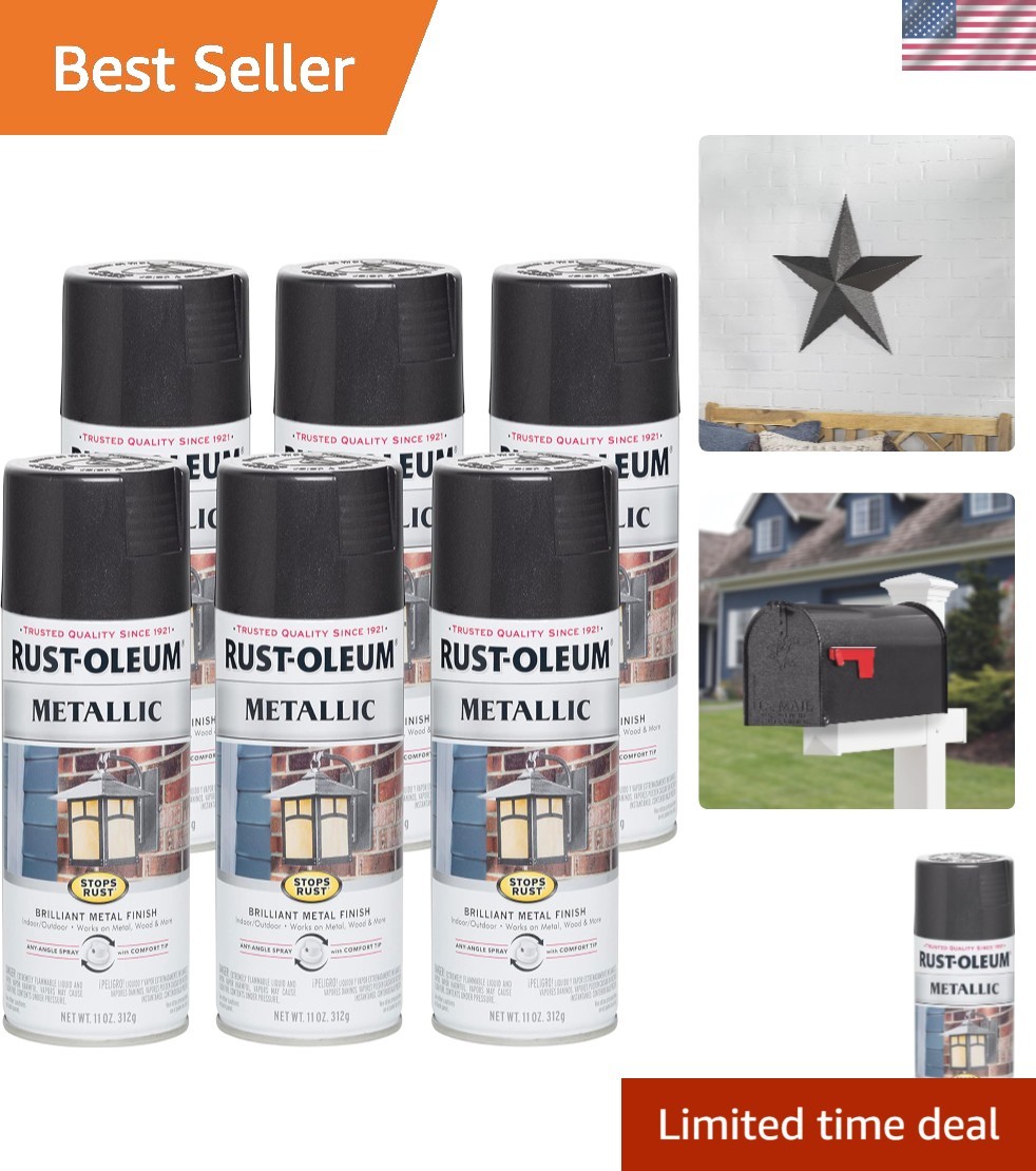 6PK Stops Rust Metallic Spray Paint, 11 oz, Black Night, 6 Pack