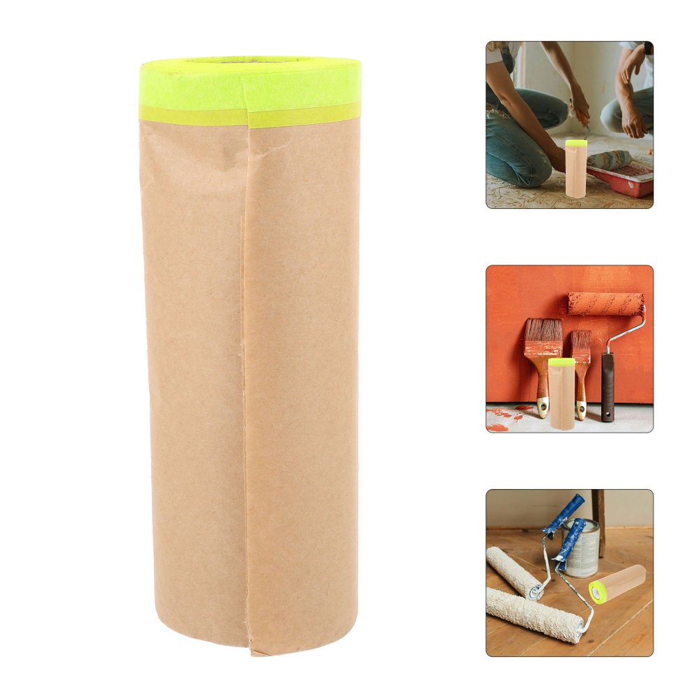 Reusable Light Brown Masking Paper with Tape for Automotive and Home Use