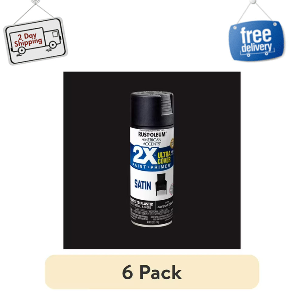 2 Pack Rust-Oleum 2X Ultra Cover Satin Spray Paint, Canyon Black, 12 oz, 327916