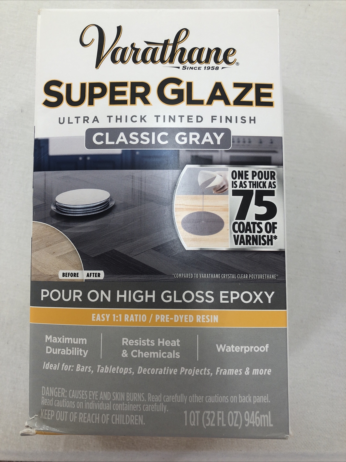 Varathane Super Glaze Finish Classic Gray 1 Quart Pour On High Gloss Epoxy