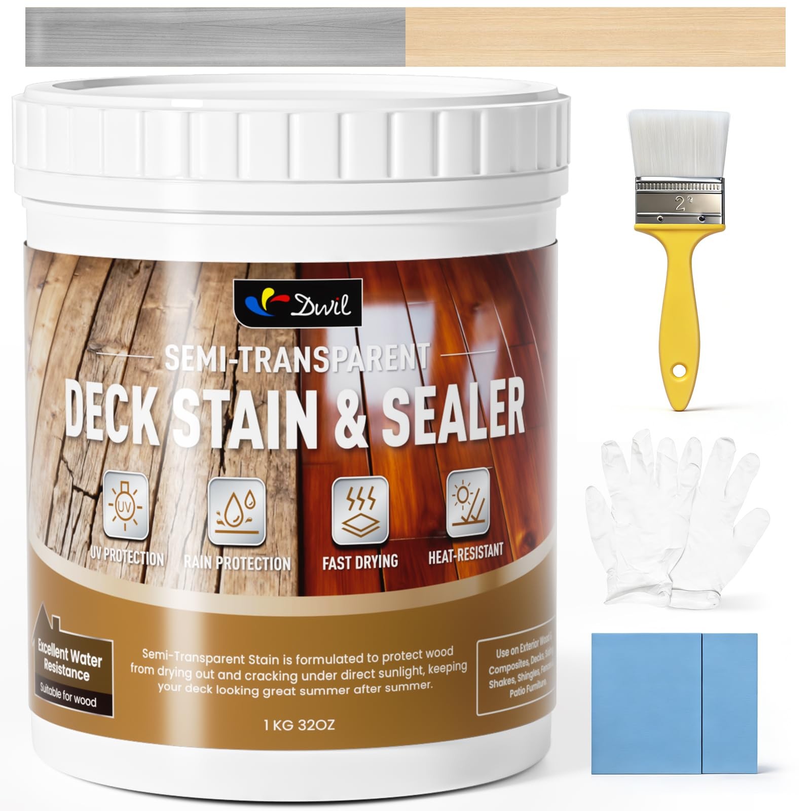 Water Based Wood Stain, Semi-Transparent Outdoor Wood Stain and Sealer in One…