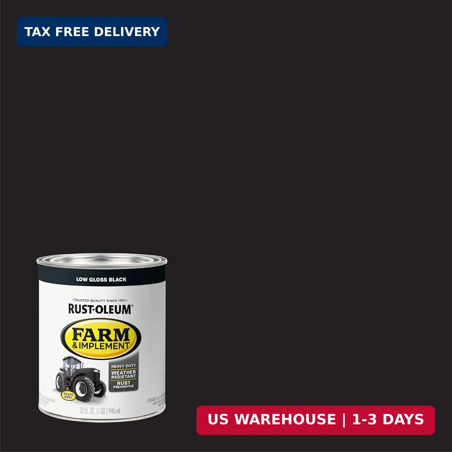 Rust-Oleum 280107-2PK Farm & Implement Enamel Paint, Quart, Low Gloss Black, 0.2