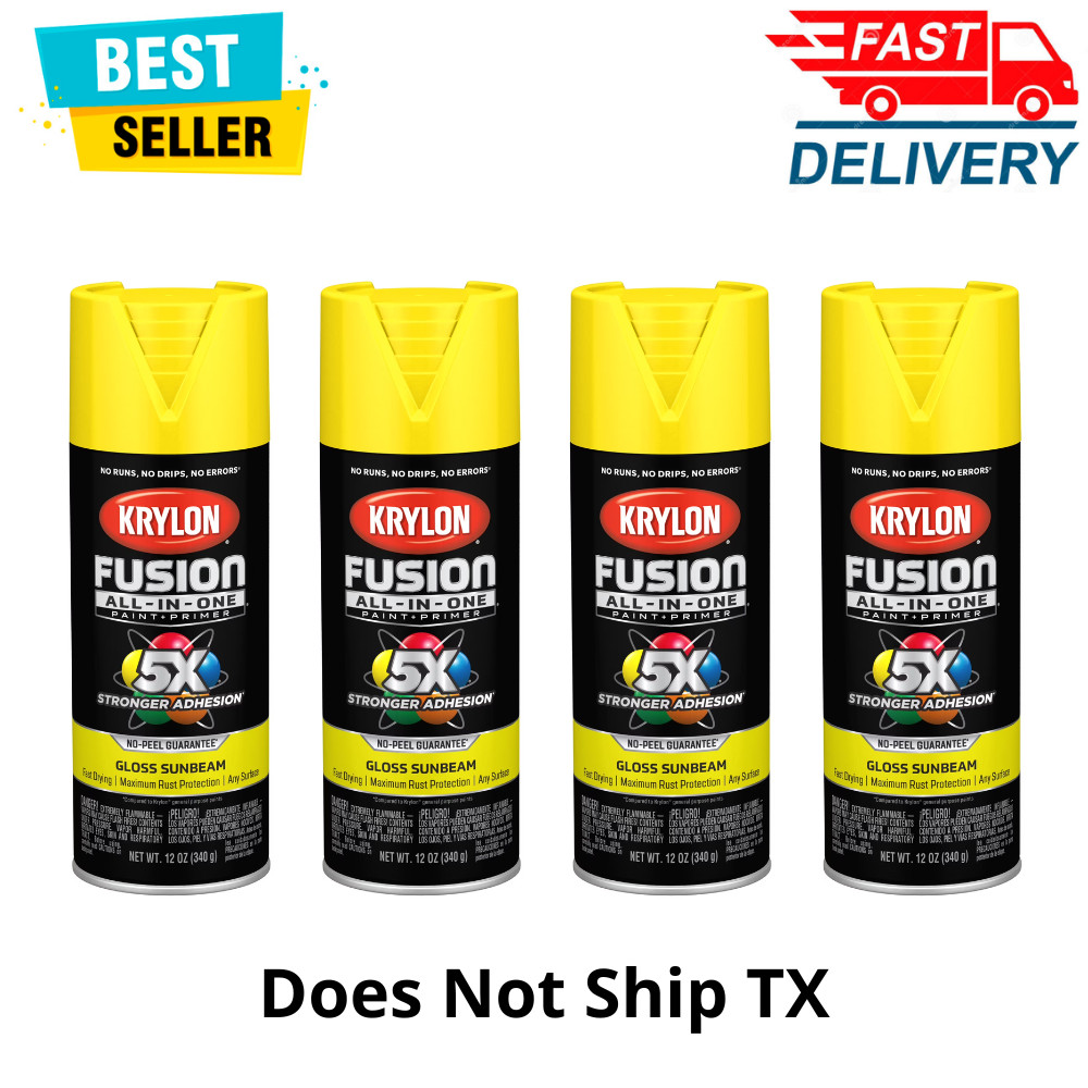 (4 Pack) Krylon Fusion All-In-One Spray Paint, Sunbeam Gloss Yellow, 12 oz Can