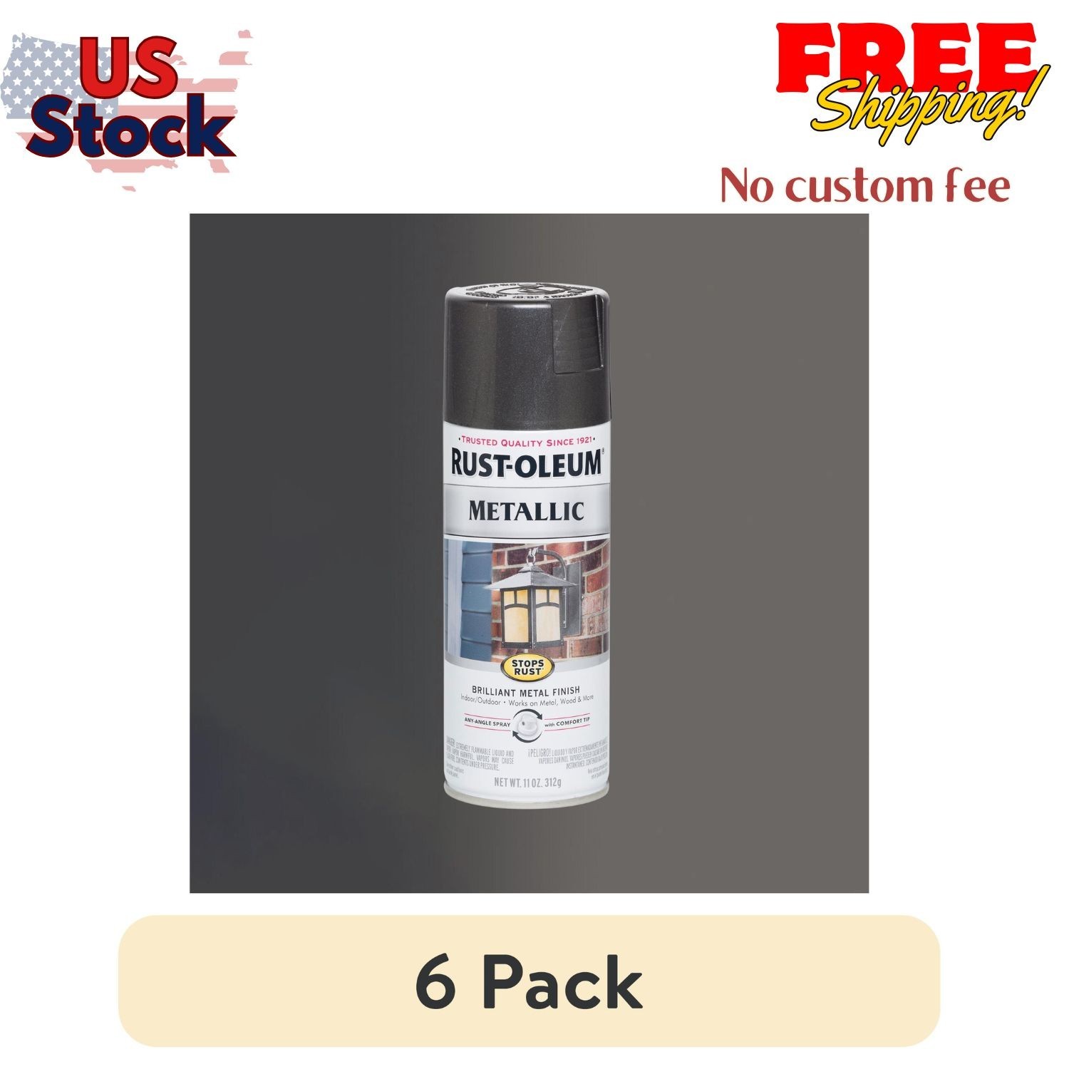 (6 pack) Charcoal, Stops Rust Metallic Spray Paint, 11 oz