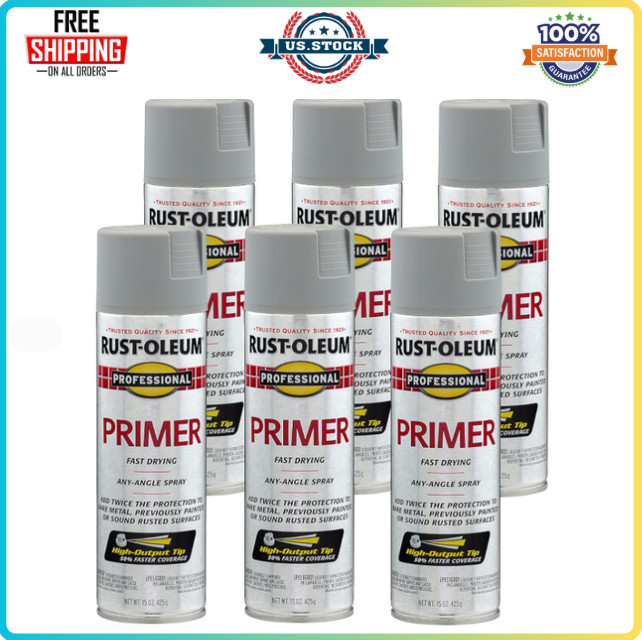 Rust-Oleum 7582838-6PK Professional Primer Spray, 15 Oz, Flat Gray, 6 Pack