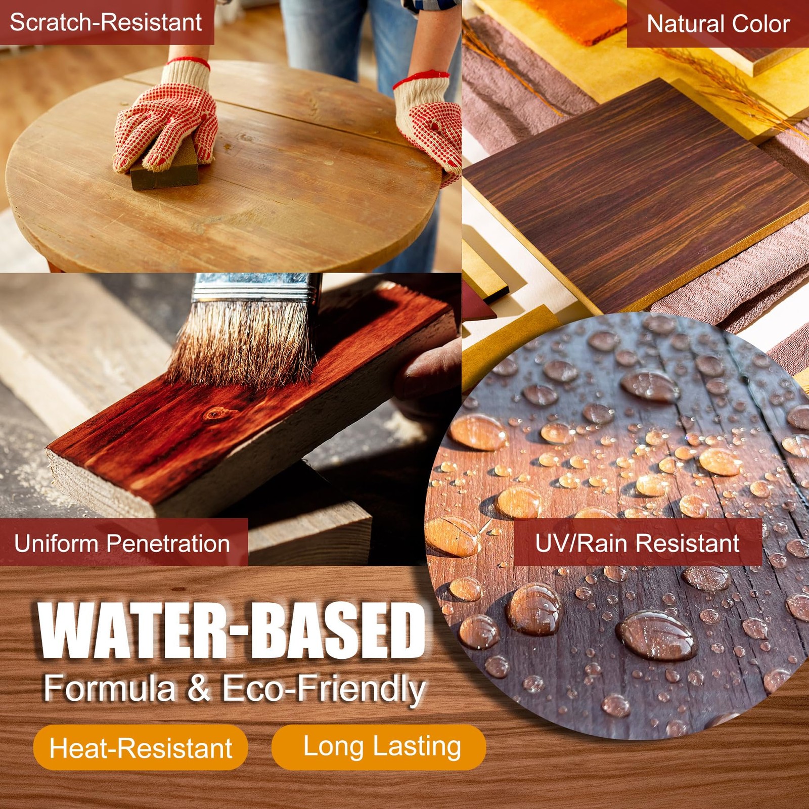 Water Based Wood Stain Red Cherry | Wood Varnish for Indoor ＆ Outdoor Furnit…