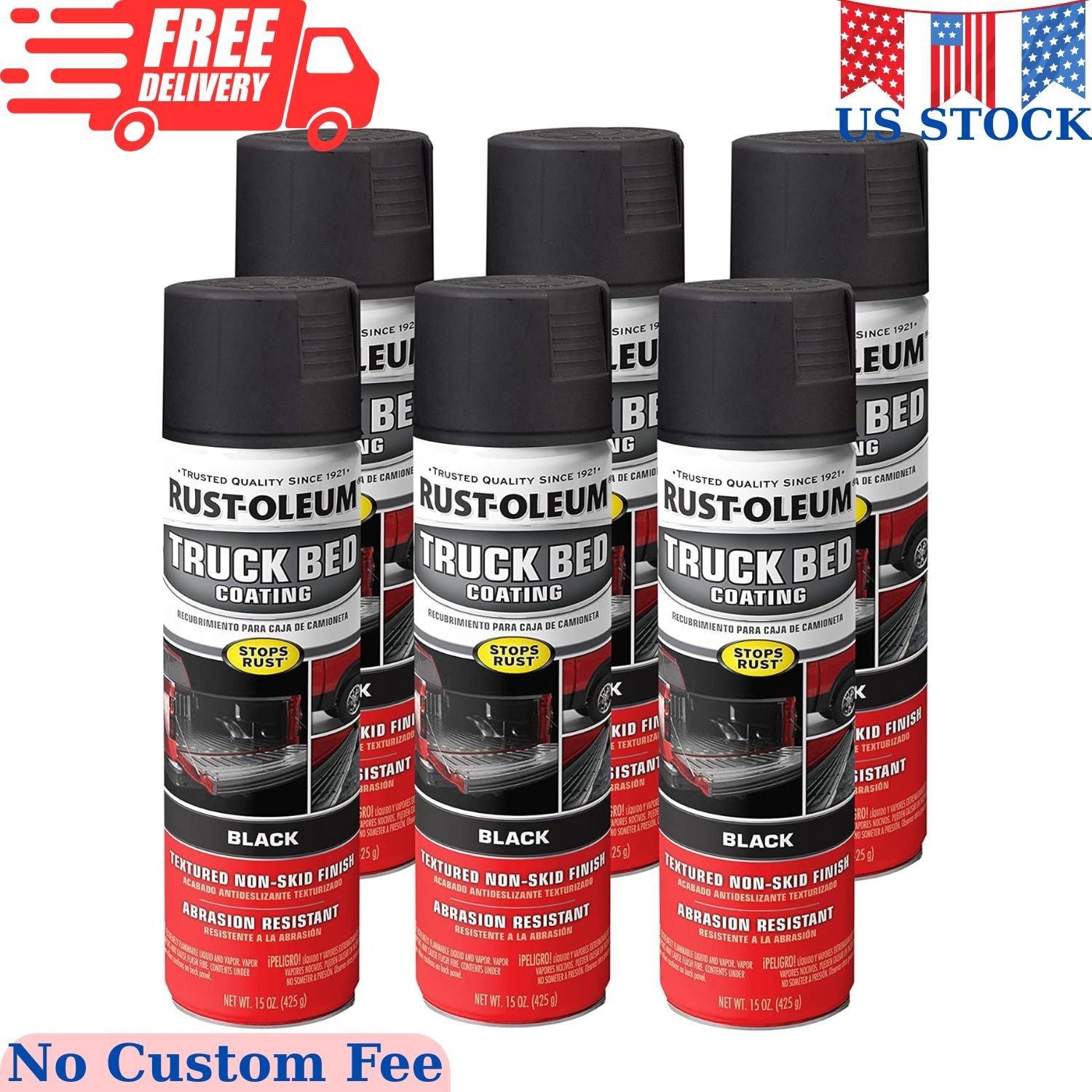 248914-6PK Stops Rust Truck Bed Coating Spray Paint, 15 oz, Black, 6 Pack