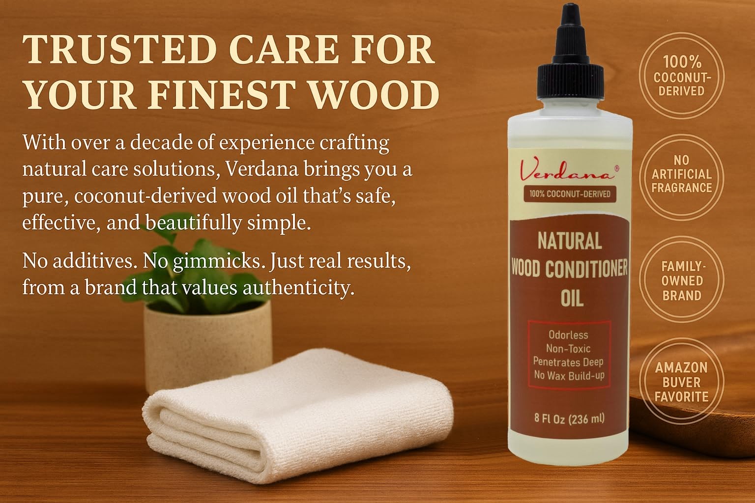 Verdana Natural Wood Conditioner Oil – 8 Fl Oz 8 (Pack of 1), Colorless