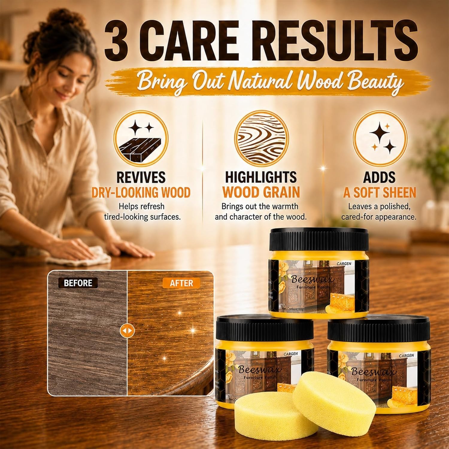 Complete 3PCS Beeswax Wood Care Kit – Safe, Chemical-Free Polish for All Woods