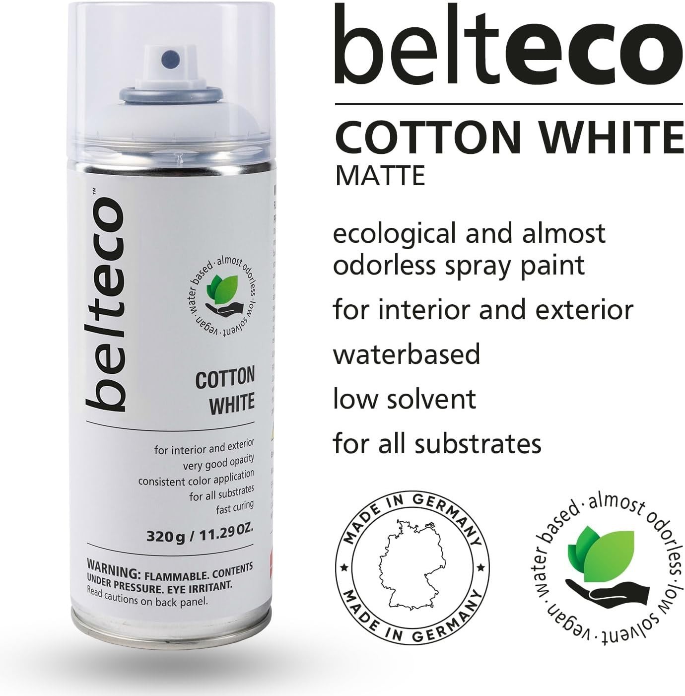Versatile Cotton White Matte Spray Paint – Water-Based, UV-Resistant, 11.29oz