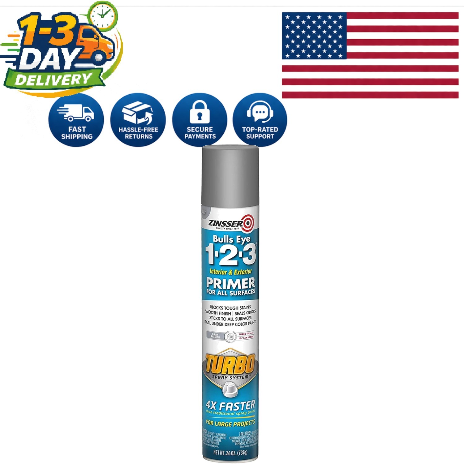 Professional Grade 26 oz Gray Interior/Exterior Primer – Oil-Based Turbo Spray
