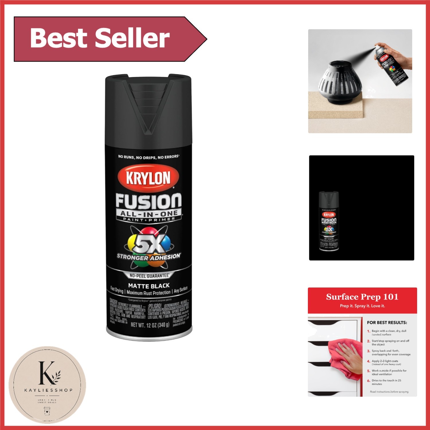 Fusion All-In-One Matte Black Spray Paint – Rust Resistant, 12 oz for Indoor/…