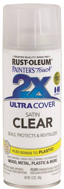 NEW CASE OF (6) RUSTOLEUM 249845 ULTRA COVER 2X SATIN CLEAR SPRAY PAINT 8256745
