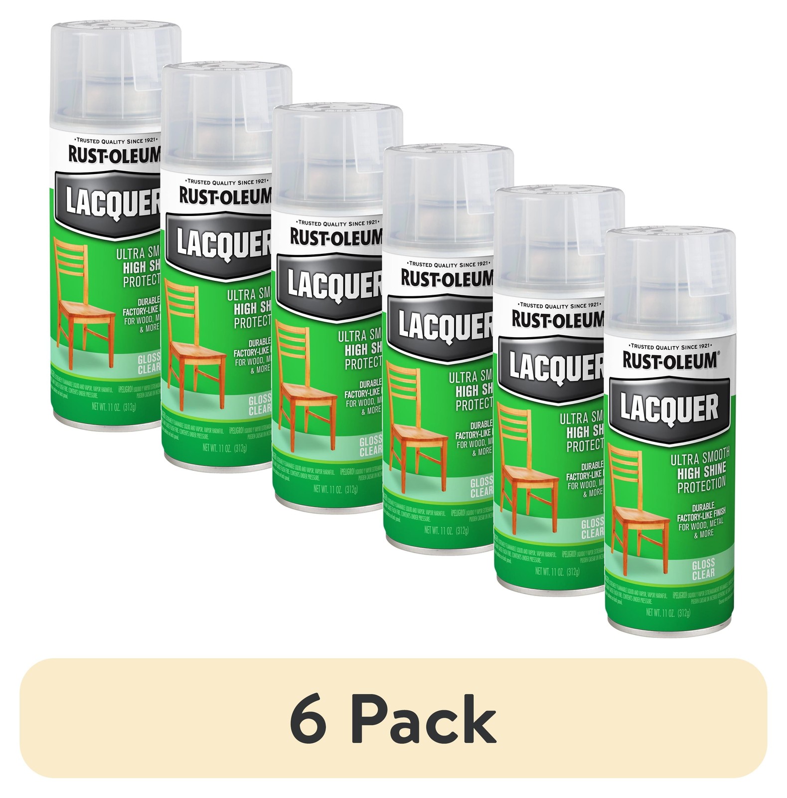 (6 pack) Clear, Lacquer Gloss Spray Paint-1906830, 11 oz Fast delivery