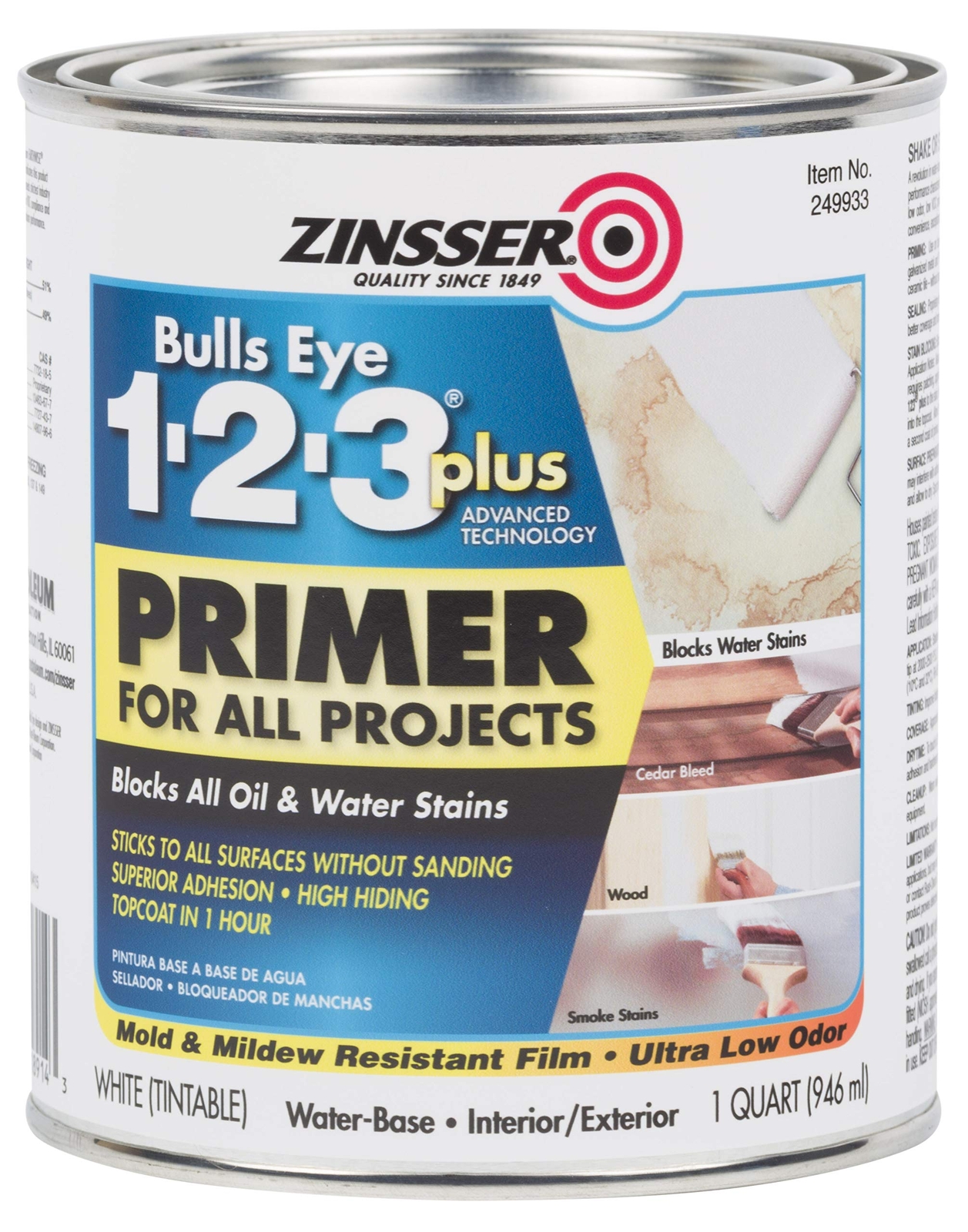 Rust-Oleum 249933 123 Plus Water Based Primer 32 Fl Oz White Low Odor