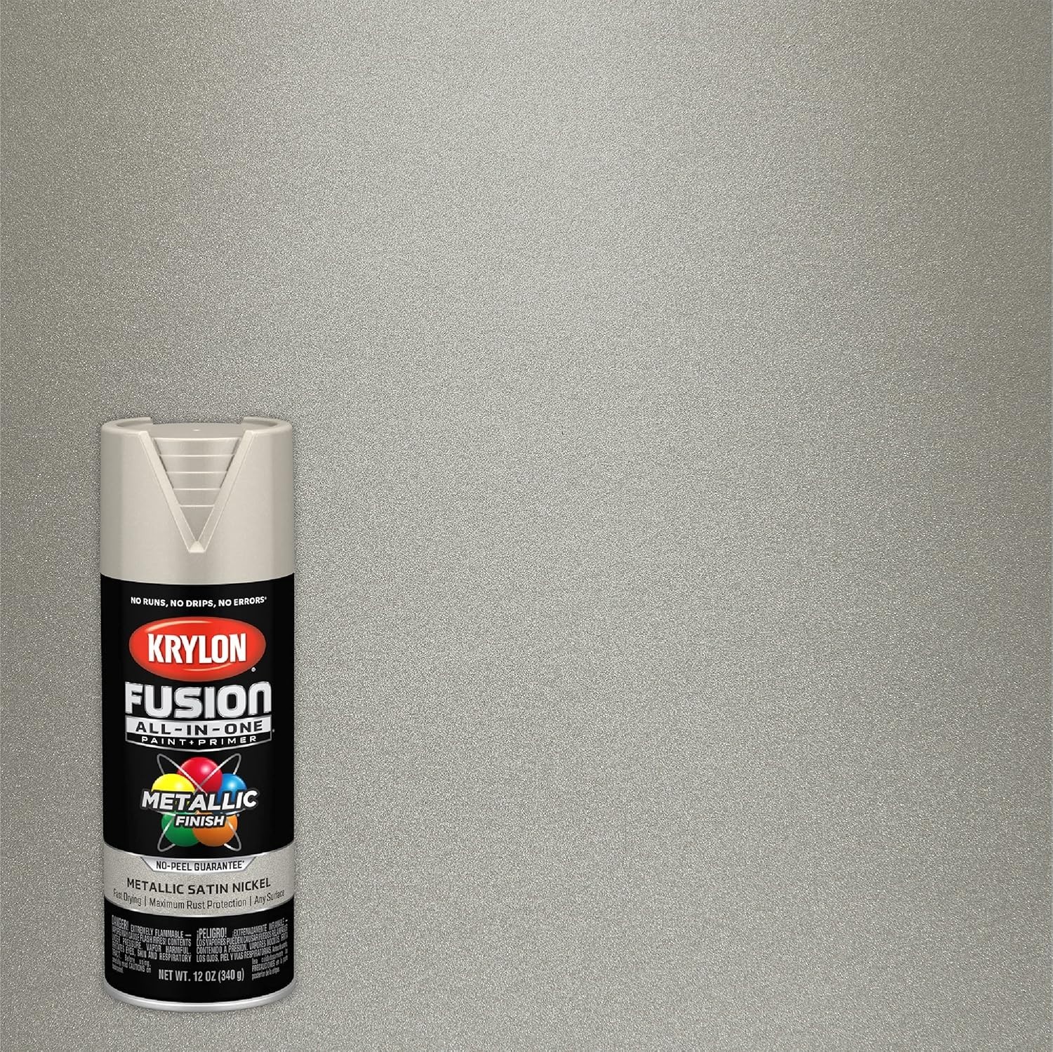 6 Krylon K02772007 Metallic Spray Paint, Satin Nickel, Metallic, Solvent, 12 Oz