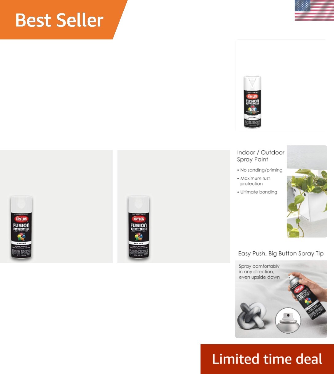 Satin White All-In-One Spray Paint – Rust Resistant & Quick Dry 12oz (Pack of 2)