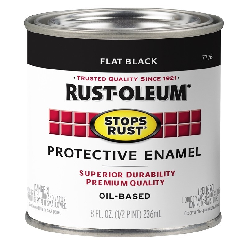 Rust-Oleum Stops Rust 7776730 Enamel Paint, Oil, Flat, Black, 0.5 pt, Can, 50 to