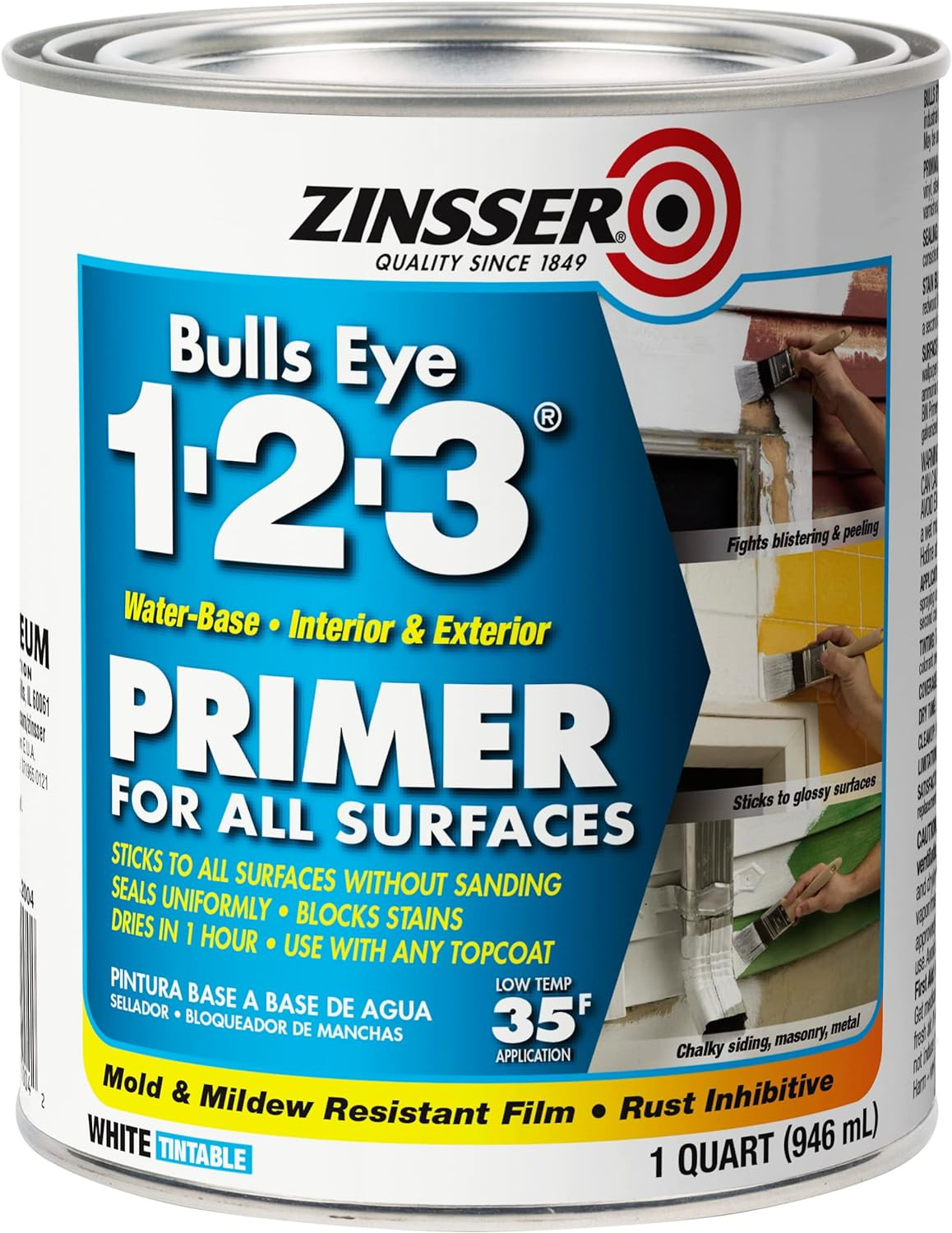 ZINSSER 1 Qt 02004 White, Bulls Eye 1-2-3 Water-Based Stain Blocking Primer/Seal