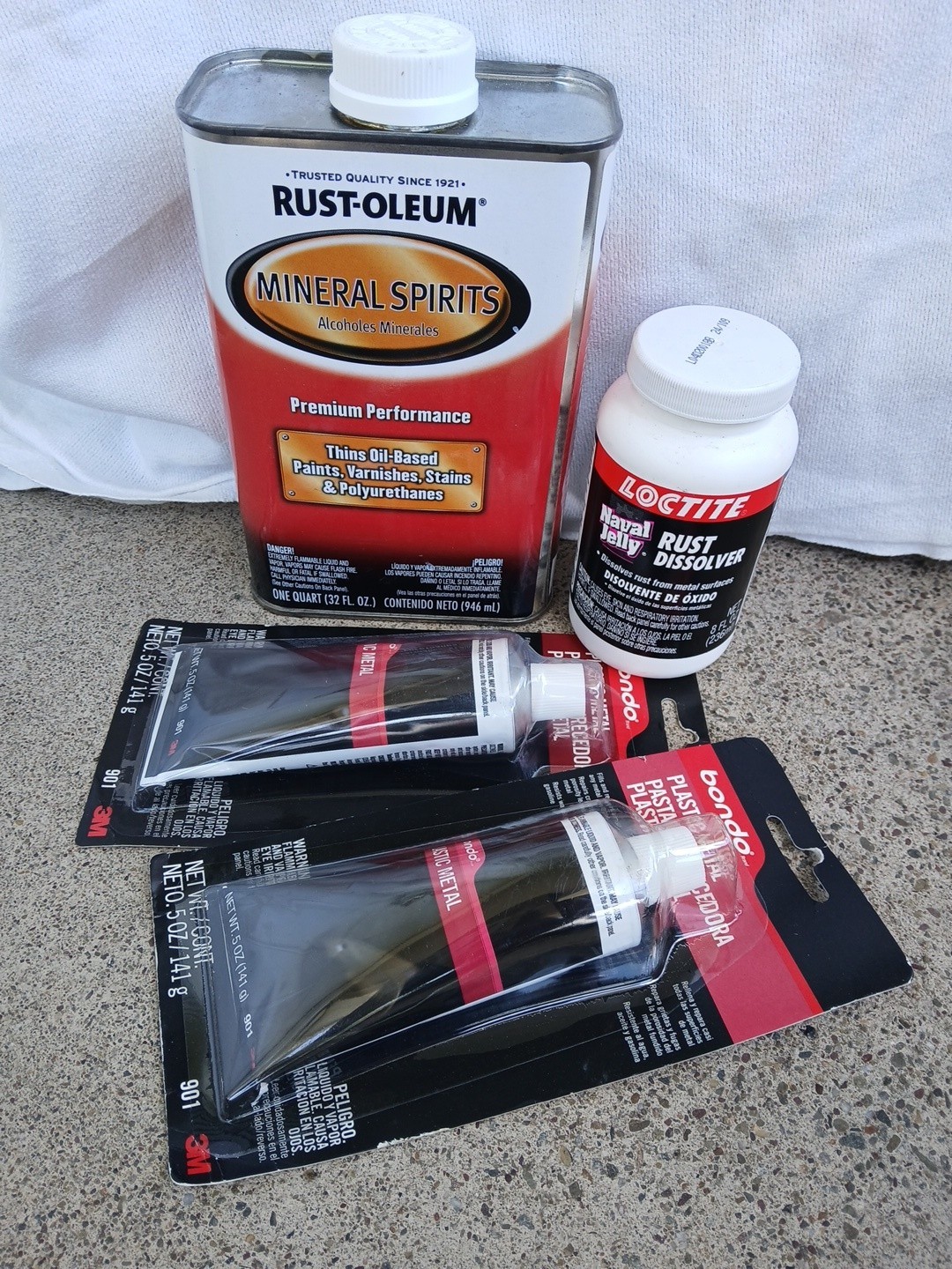 Pack Of 4 Items: Mineral Spirits, Rust Dissolver And 2 Bondo Plastic Metal