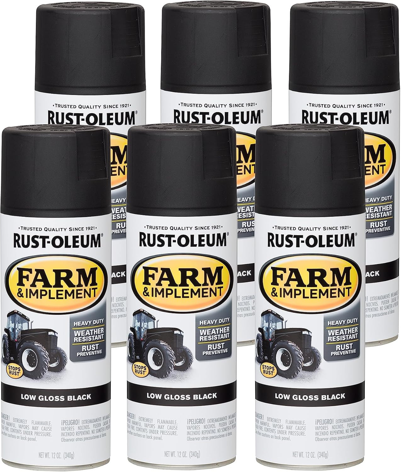 Rust-Oleum 280130-6PK Farm & Implement Spray Paint, Low Gloss Black, Pack of 6