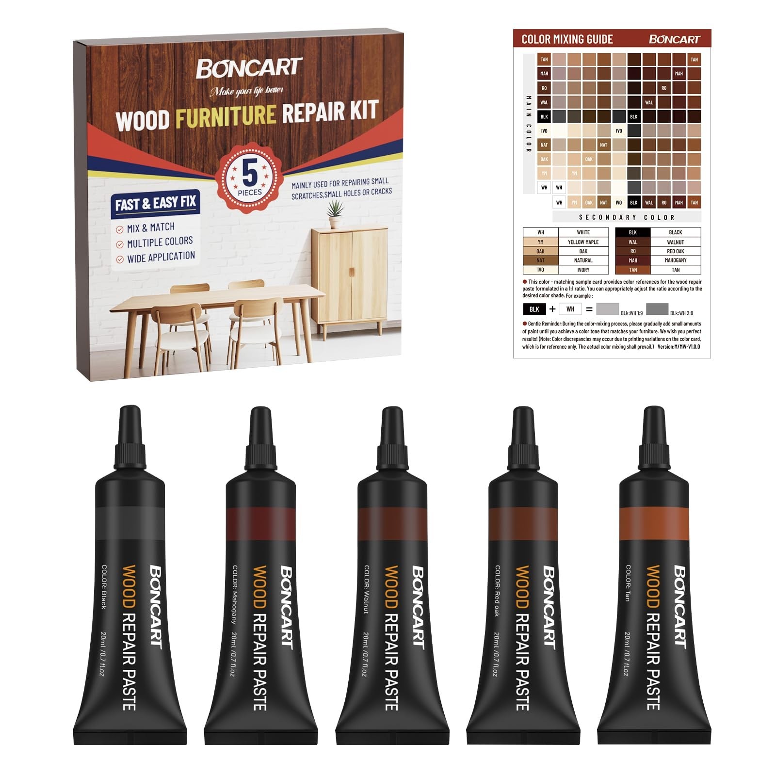 Boncart Wood Furniture Repair Kit, Wood Touch up Fillers | Repair Scratches, …