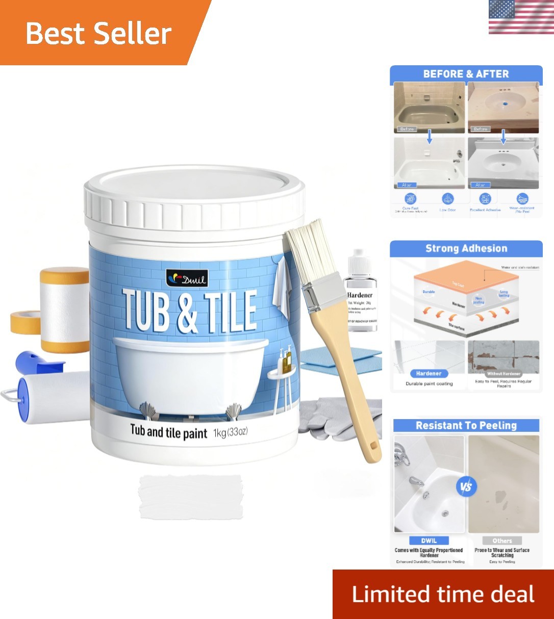 Low Odor Tub and Tile Refinishing Kit 33oz – Easy DIY for Stunning Bathrooms