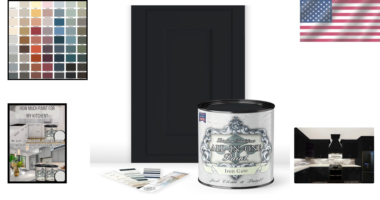 Versatile ALL-IN-ONE Paint – 32 Oz Iron Gate Black with 30 Color Card Included