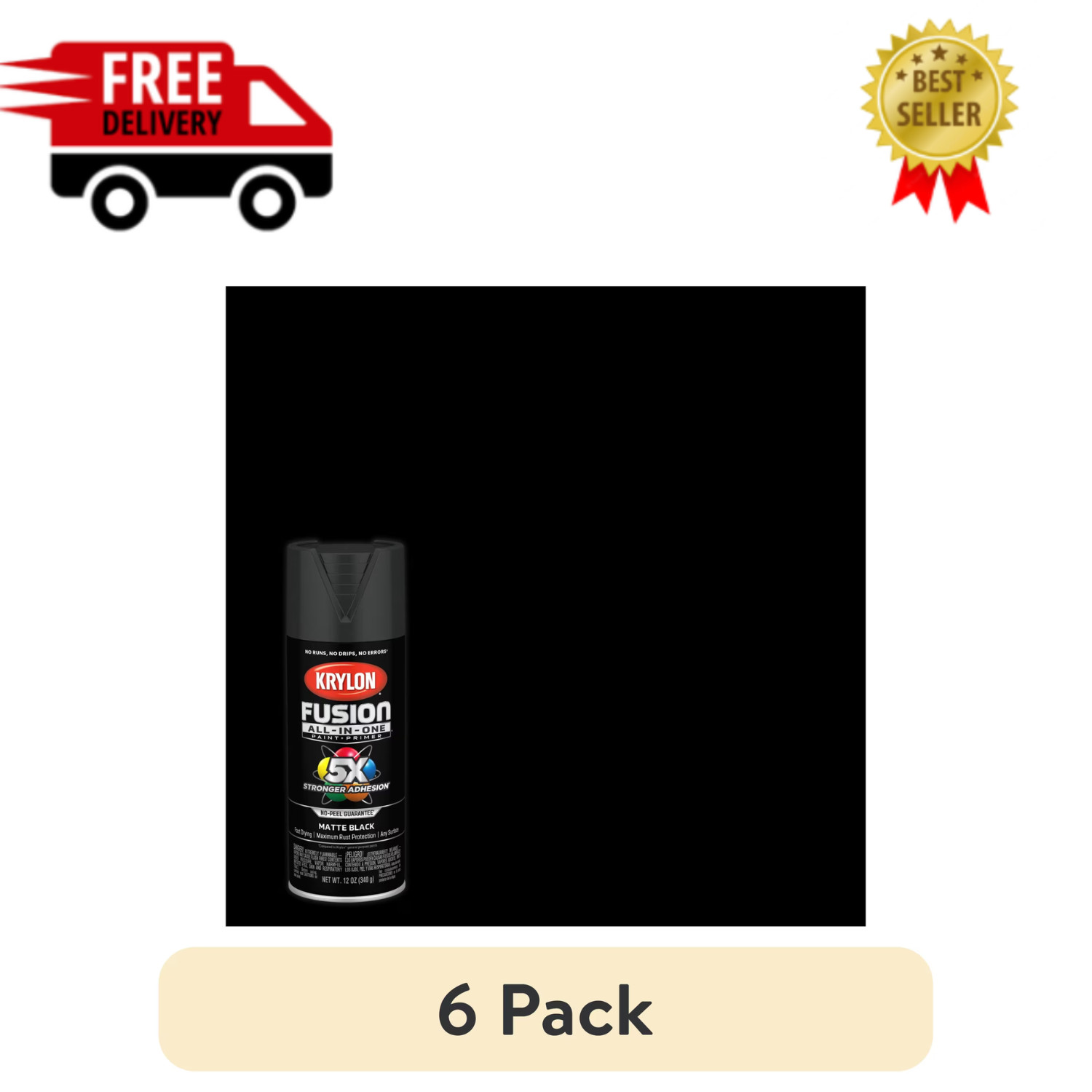 (6 pack) Krylon Fusion All-In-One, Matte, Black, 12 oz