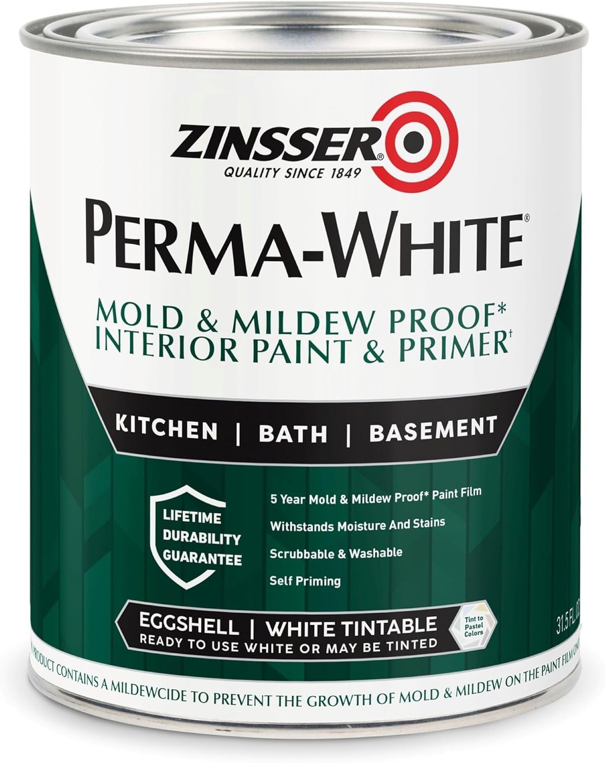 Mold & Mildew Proof Interior Paint Quart Eggshell White Waterproof
