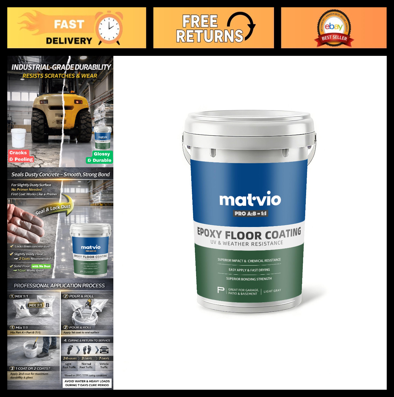 2-Part Epoxy Floor Coating 1.06 Gal | Low VOC Garage & Basement Paint | Anti-Sli