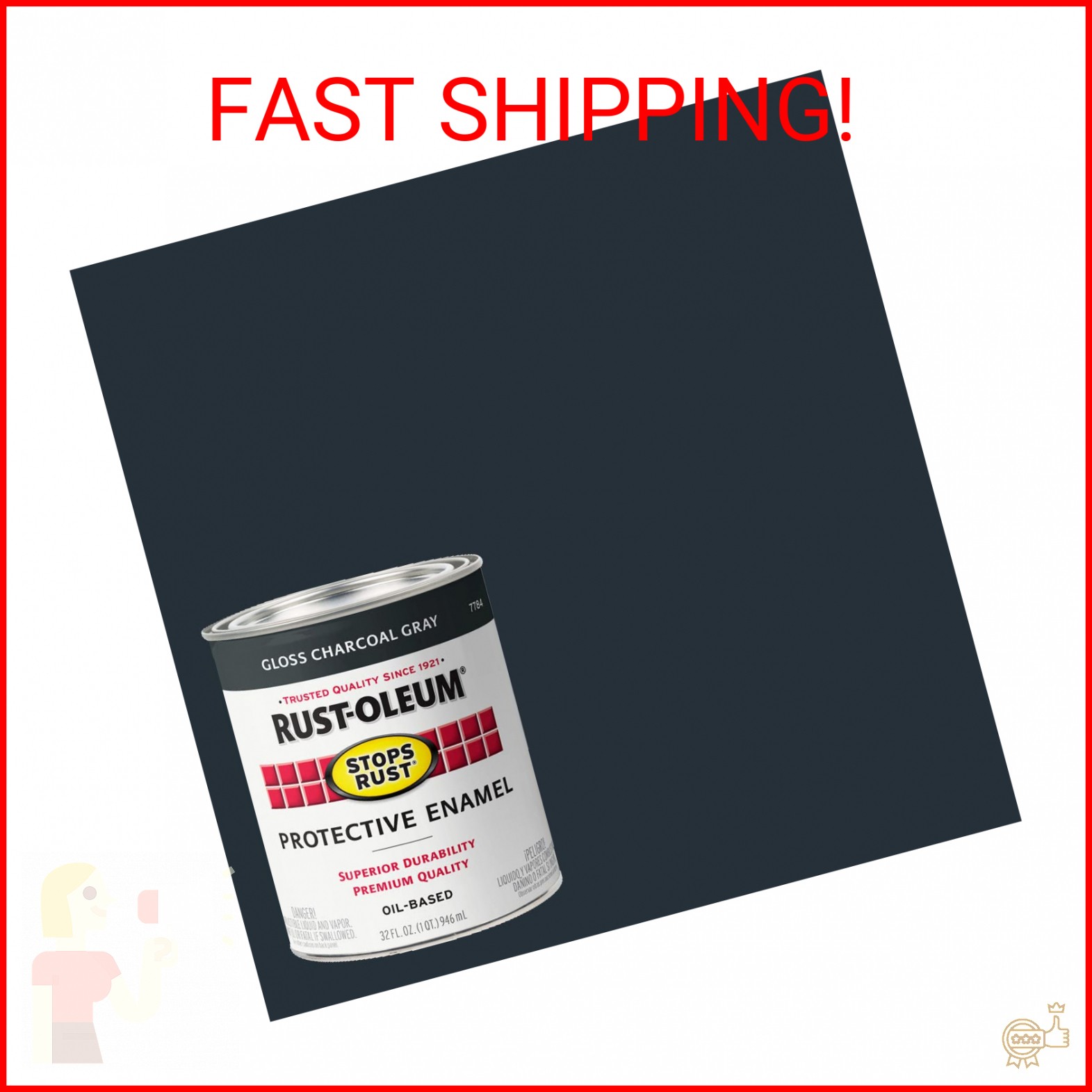 Rust-Oleum 7784502 Stops Rust Brush On Paint, Quart, Gloss Charcoal Gray, (Pack