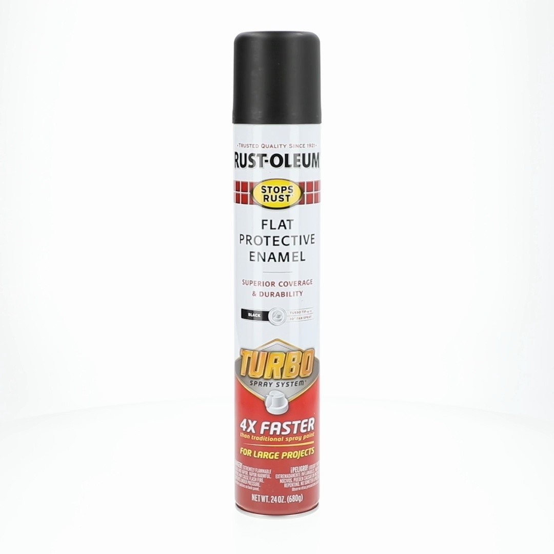Rust-Oleum Stops Rust Turbo Spray Paint, Flat Black, 24 oz, Fast Cover Free ship