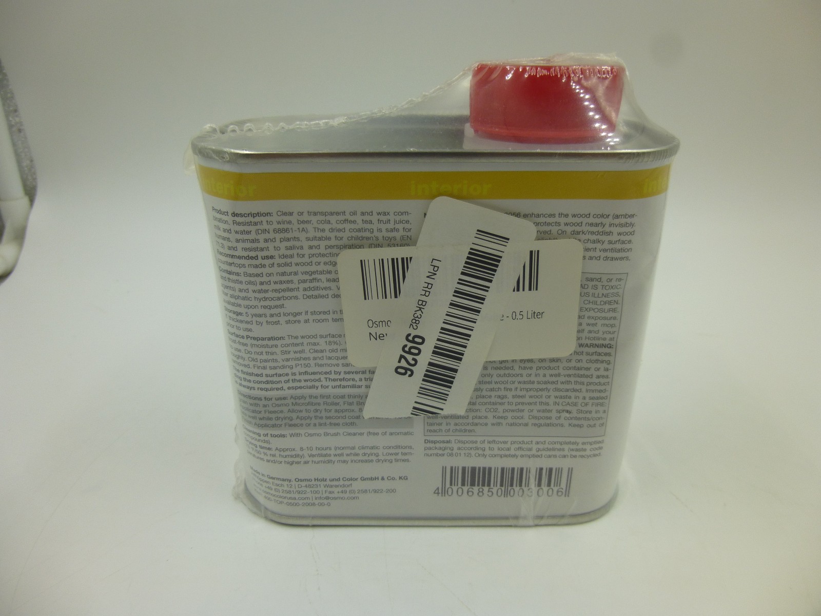 Osmo Topoil High Solid Wax Wood Finish .5 Liter Can / 3056 Colorless Matte