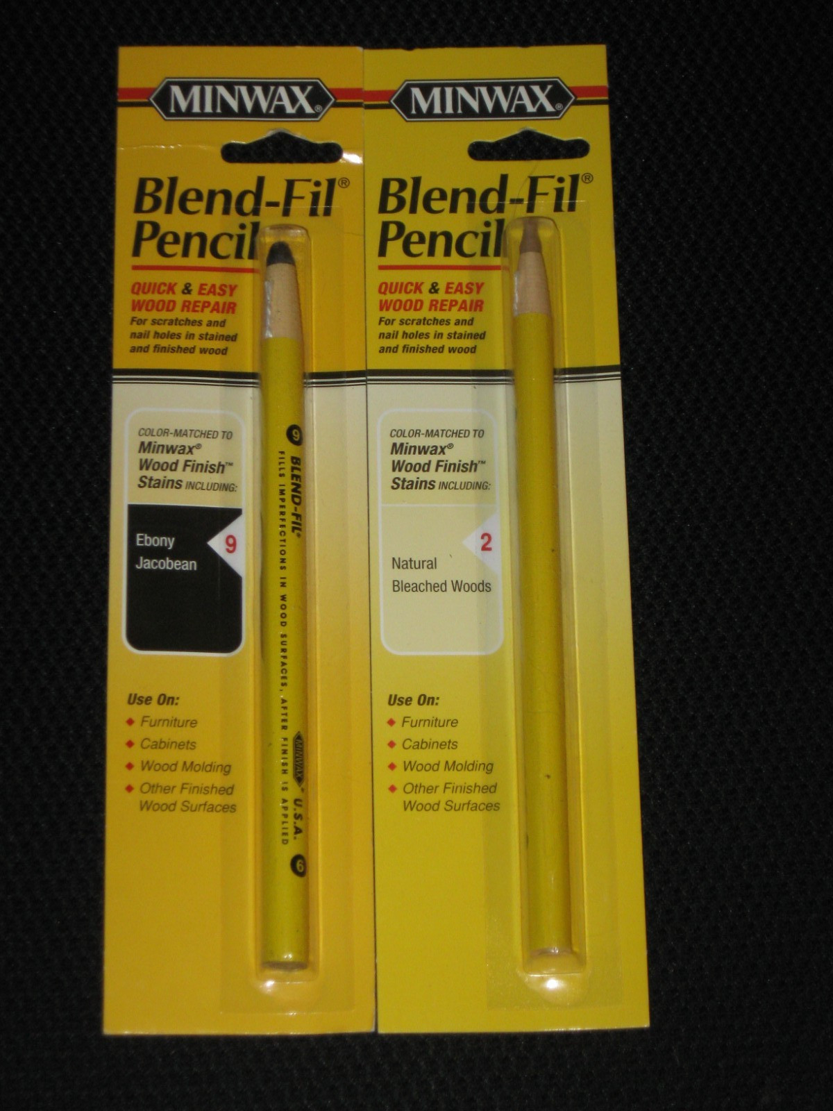 (2) Minwax Blend-Fil Pencils #9 Ebony Jacobean & #2 Natural Bleached Wood NIP!!!