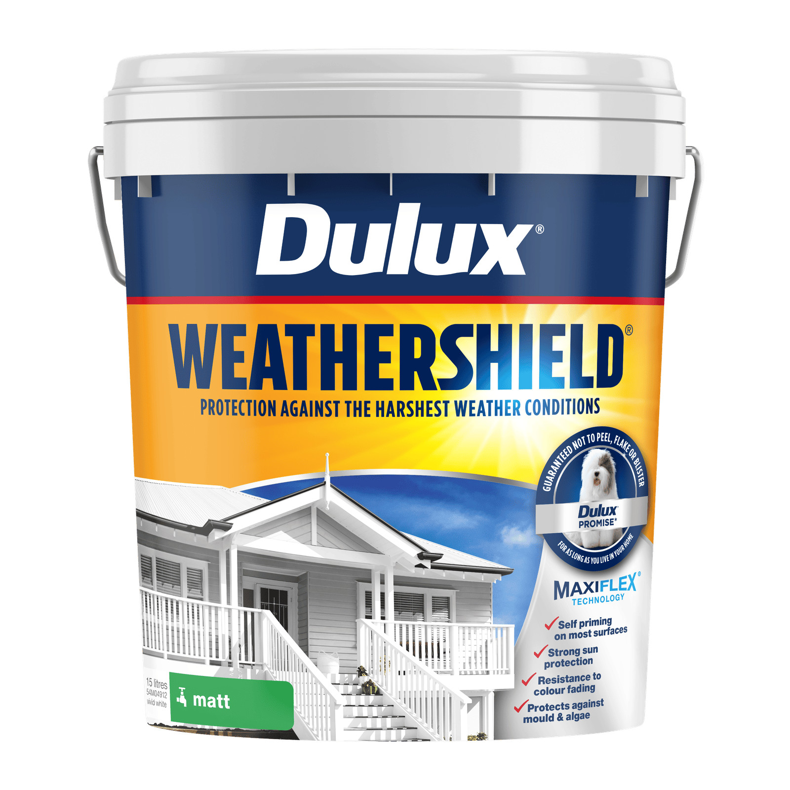 Dulux 15L Vivid White Matt Weathershield Exterior Paint
