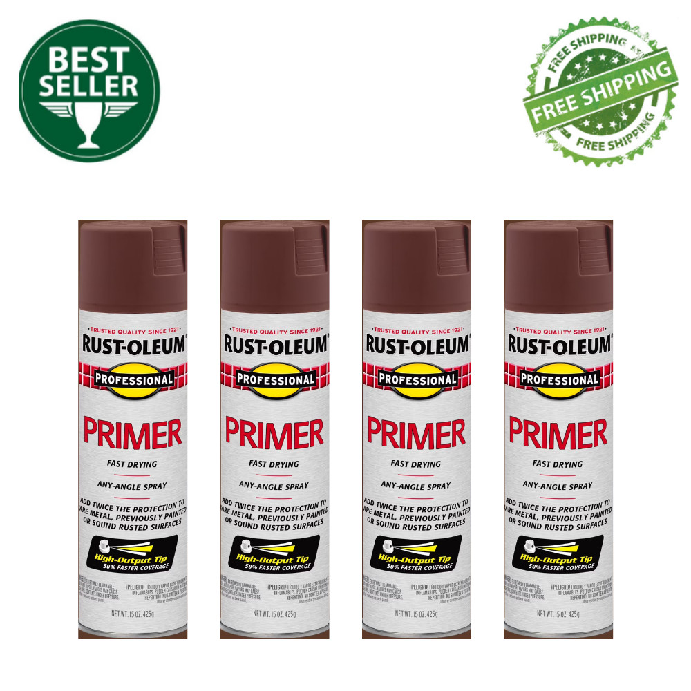 4pk Rust-Oleum Professional High Performance Flat Red Primer Spray Paint, 15 oz