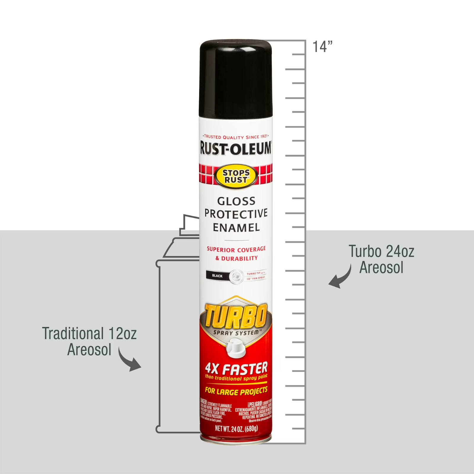 Rust-Oleum Stops Rust Turbo Spray Paint,Gloss Black, 24 oz, Fast Cover Free ship