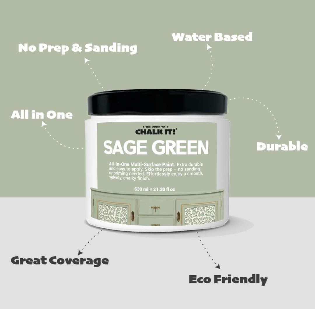 Chalk It! Furniture Paint Matte Finish Sage Green All In One Furniture DIY 21oz