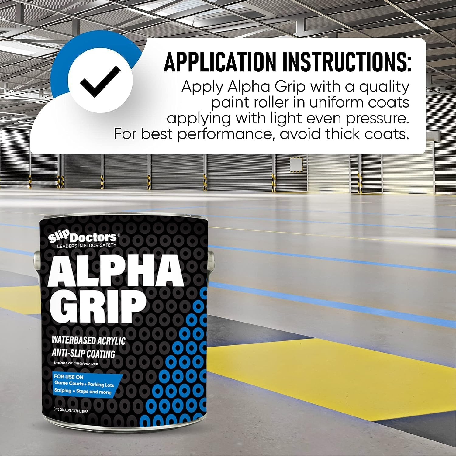Alpha Grip Non-Slip Paint for Concrete & Asphalt – 1 Gallon Gray Finish