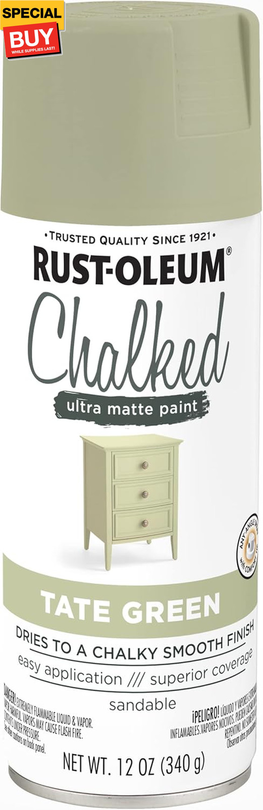 374163 Chalked Ultra Matte Spray Paint, 12 oz, Tate Green