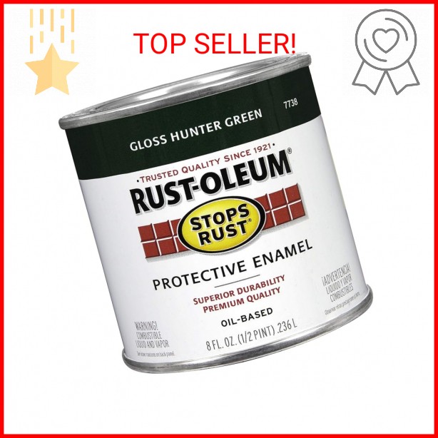 Rust-Oleum 7738730 Stops Rust Brush On Paint, Half Pint, Gloss Hunter Green, (Pa