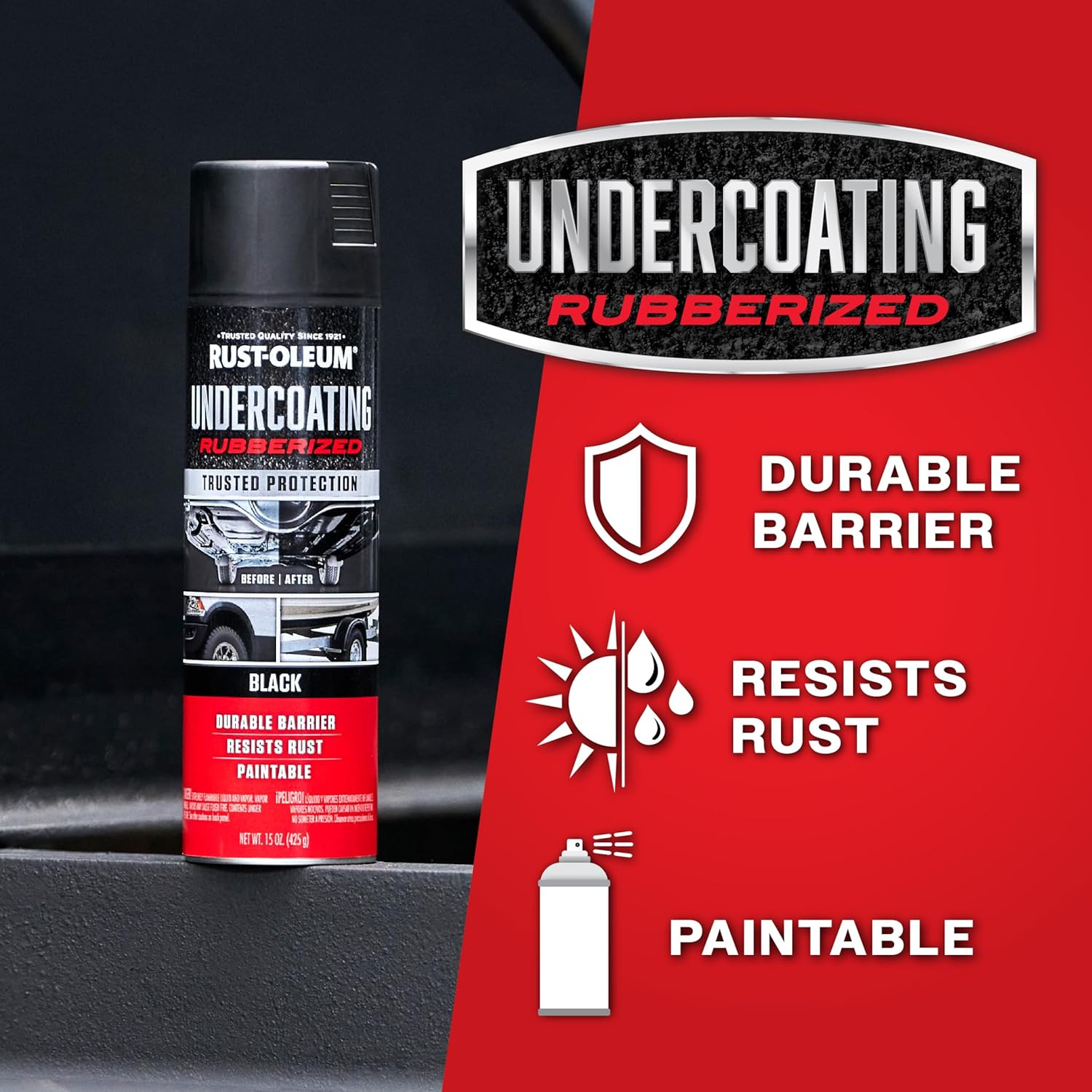248657-6PK Stops Rust Undercoating Spray, 15 Oz, Rubberized Black, 6 Pack