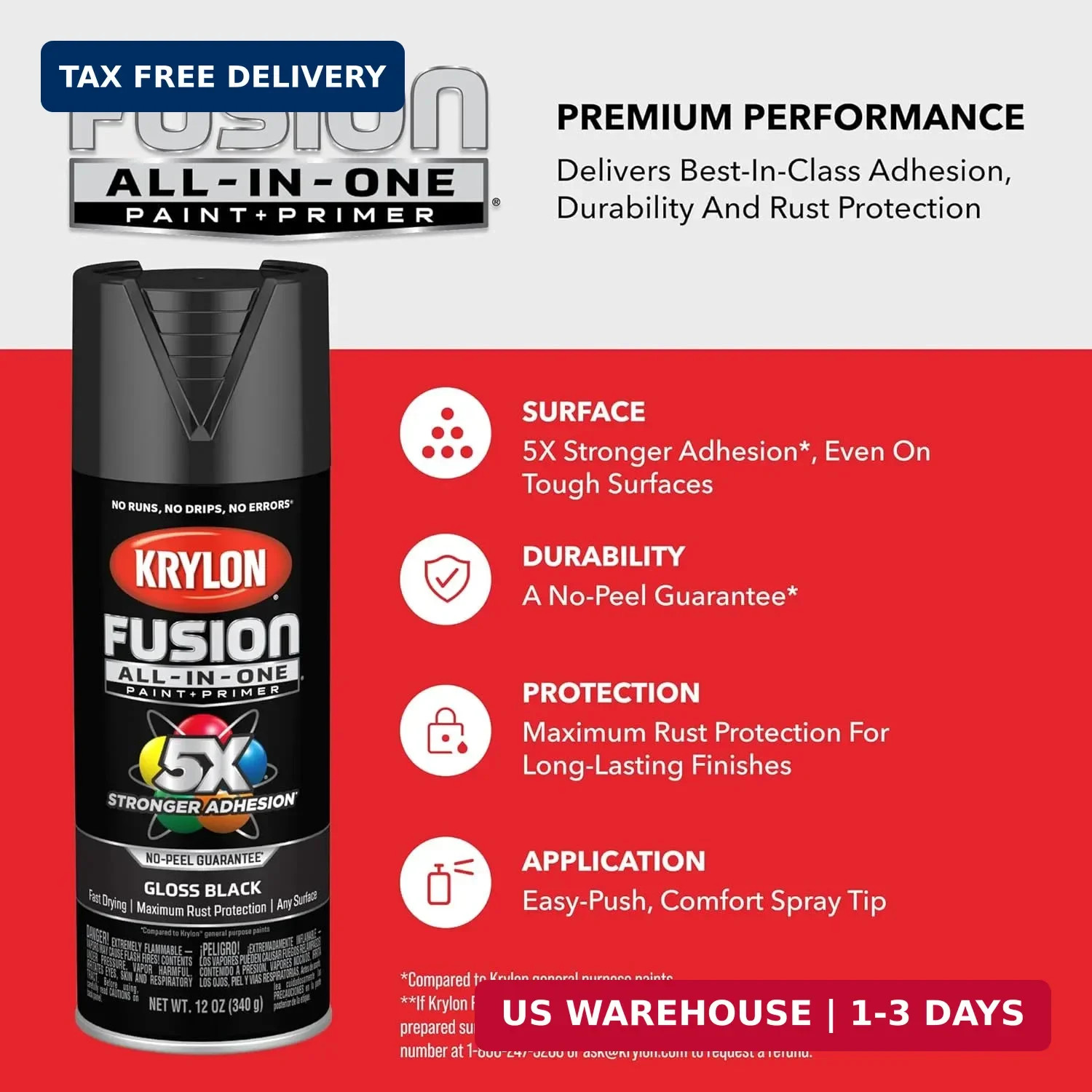Krylon Fusion All-In-One Spray Paint for Indoor/Outdoor Use, Gloss Black , 12 Oz