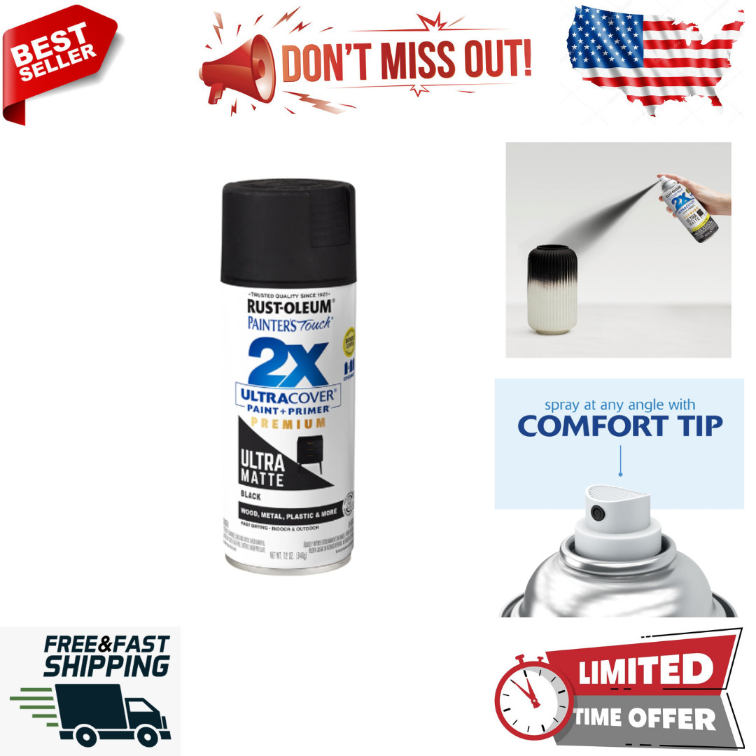 331182 Painter’s Touch 2X Ultra Cover Spray Paint, 12 oz, Ultra Matte Black