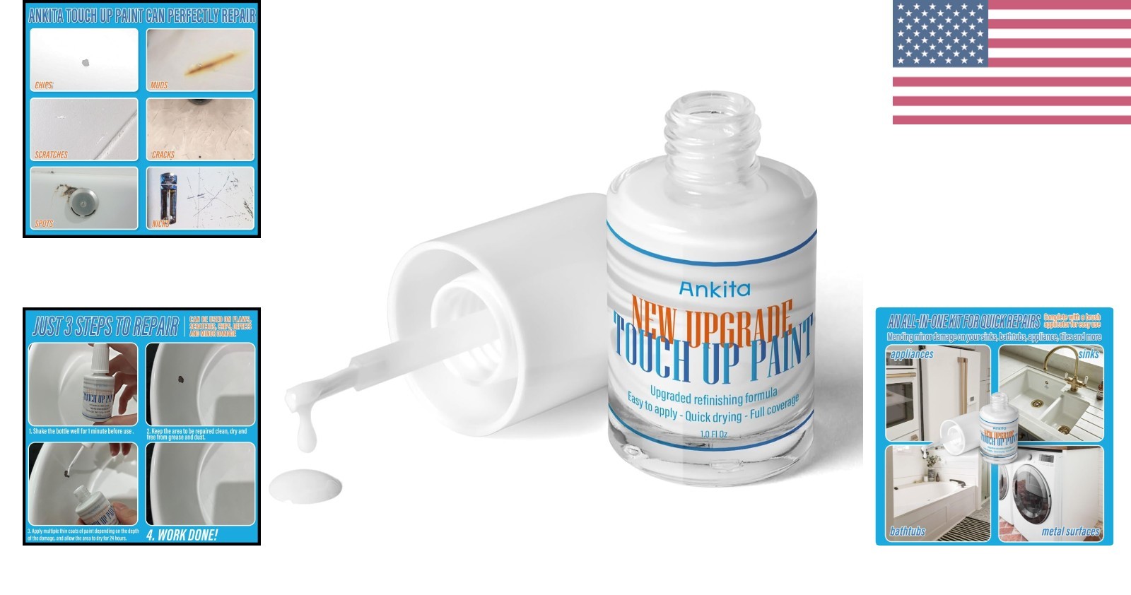 Durable Gloss White Repair Paint for Appliances, Sinks, and Tiles – Quick Drying