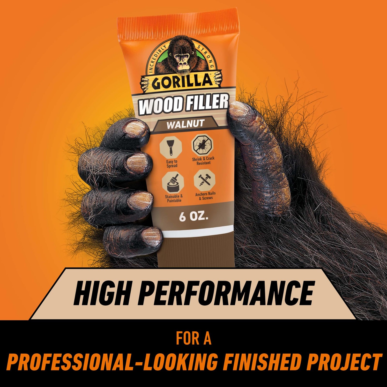 Gorilla All Purpose Wood Filler, Walnut Color, 6 Ounce Tube 1 – Pack,