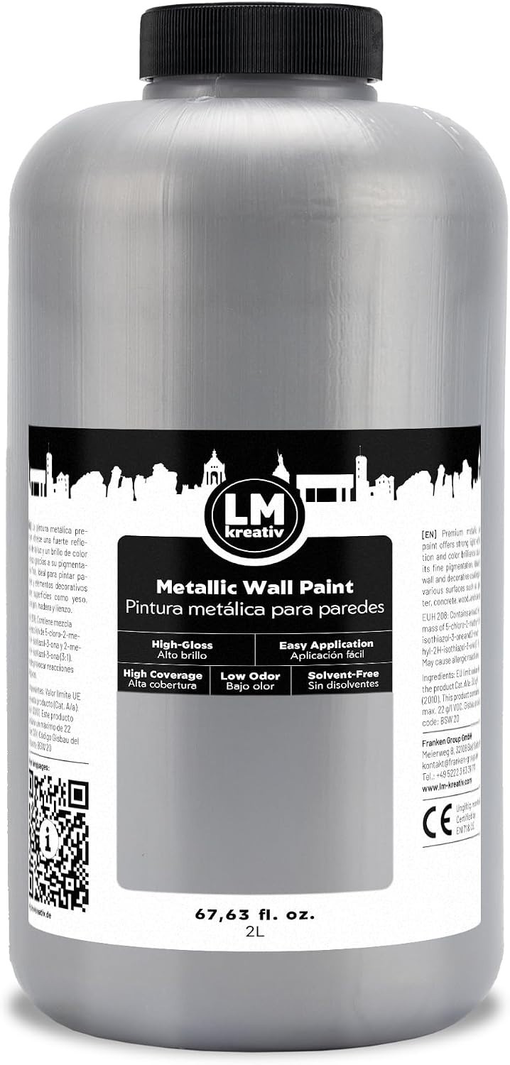 Luxury Silver Metallic Wall Paint 2L – Scratch-Resistant, Water-Based, DIY Shine
